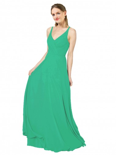 Verde Esmeralda Bainha Decote V Chiffon Longo Vestidos de Madrinha