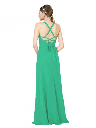 Verde Esmeralda Bainha Decote V Chiffon Longo Vestidos de Madrinha