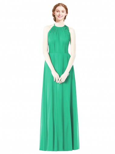 Verde Esmeralda Linha A Cabeçada Chiffon Longo Vestidos de Madrinha