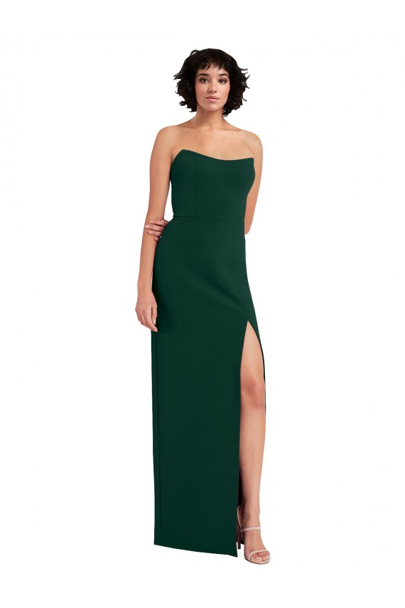 Verde Meia-Noite Bainha Colher Crepe Esticado Longo Formais Vestidos de Madrinha / Vestidos de Festa Acessíveis