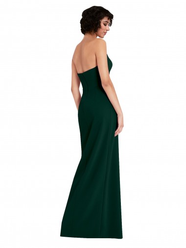 Verde Meia-Noite Bainha Colher Crepe Esticado Longo Formais Vestidos de Madrinha / Vestidos de Festa