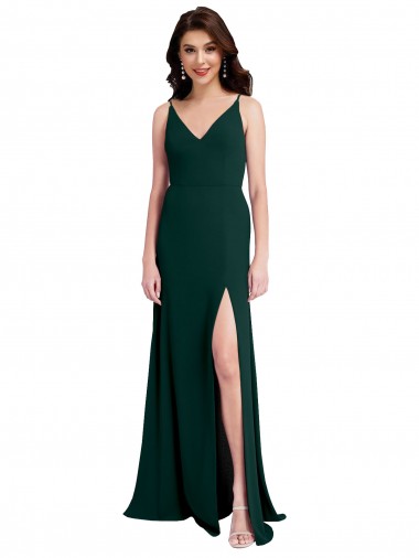 Verde Meia-Noite Crepe Esticado Linha A Costas em V Decote V Longo Formais Vestidos de Madrinha / Vestidos de Noite / Vestidos de Festa