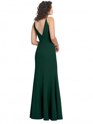 Verde Meia-Noite Crepe Esticado Linha A Sem Mangas Decote V Longo Formais Vestidos de Madrinha / Vestidos de Noite / Vestidos de Festa