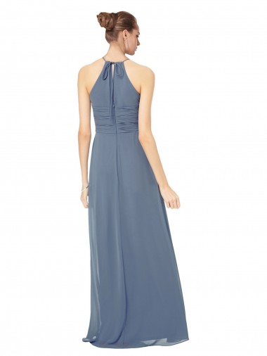 Verde Meia-Noite Linha A Alças finas Chiffon Longo Vestidos de Madrinha