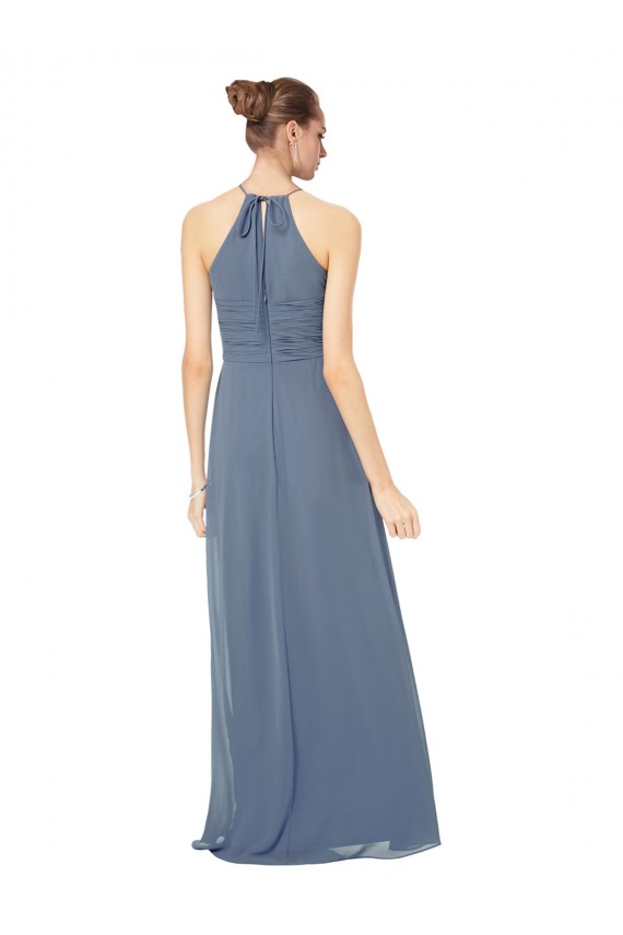 Verde Meia-Noite Linha A Alças finas Chiffon Longo Vestidos de Madrinha