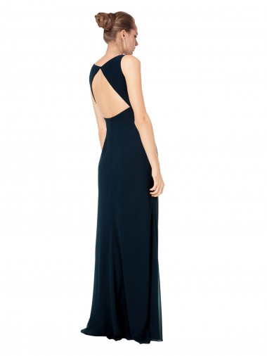 Verde Meia-Noite Linha A Decote V Chiffon Longo Vestidos de Madrinha