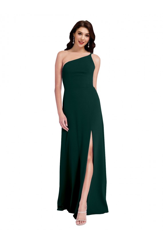Verde Meia-Noite Linha A Um Ombro Crepe Esticado Longo Formais Vestidos de Madrinha / Vestidos de Festa Acessíveis