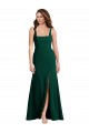 Verde Meia-Noite Trombeta Decote Quadrado Crepe Esticado Longo Vestidos de Madrinha / Vestidos de Festa