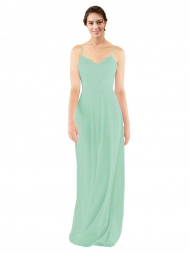 Verde Menta Bainha Decote V Chiffon Longo Vestidos de Madrinha
