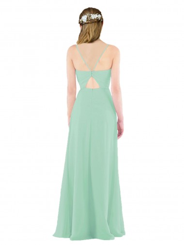 Verde Menta Bainha Decote V Chiffon Longo Vestidos de Madrinha