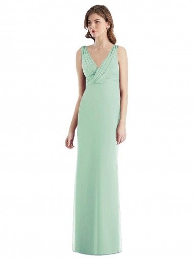 Verde Menta Chiffon Trombeta Abrir de volta Decote V Longo Vestidos de Madrinha