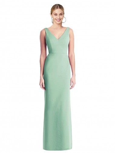 Verde Menta Chiffon Trombeta Amarrar para trás Decote V Longo Vestidos de Madrinha