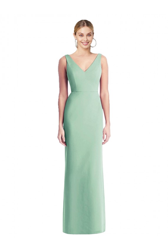 Verde Menta Chiffon Trombeta Amarrar para trás Decote V Longo Vestidos de Madrinha