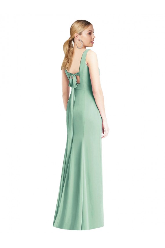 Verde Menta Chiffon Trombeta Amarrar para trás Decote V Longo Vestidos de Madrinha