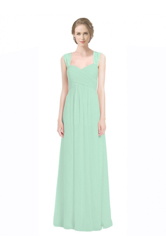 Verde Menta Linha A Amor Chiffon & Renda Longo Vestidos de Madrinha Acessíveis