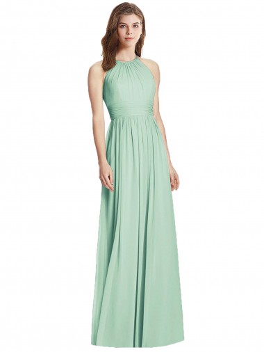 Verde Menta Linha A Cabeçada Chiffon Longo Vestidos de Madrinha