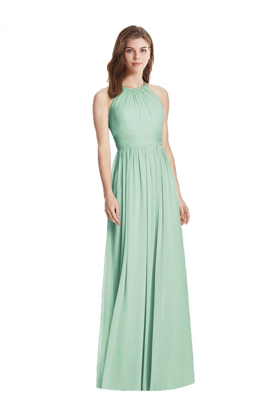 Verde Menta Linha A Cabeçada Chiffon Longo Vestidos de Madrinha Acessíveis