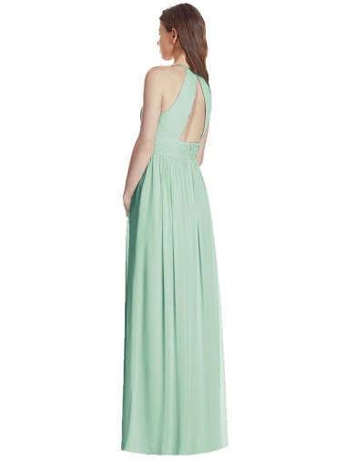 Verde Menta Linha A Cabeçada Chiffon Longo Vestidos de Madrinha