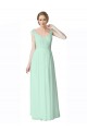 Verde Menta Linha A Decote V Chiffon & Renda Longo Vestidos de Madrinha Acessíveis