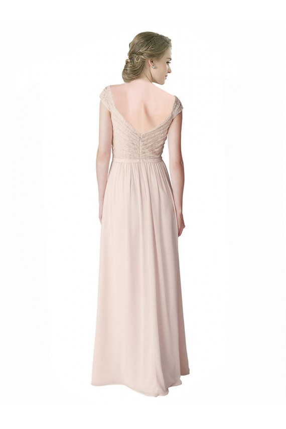 Verde Menta Linha A Decote V Chiffon & Renda Longo Vestidos de Madrinha Acessíveis