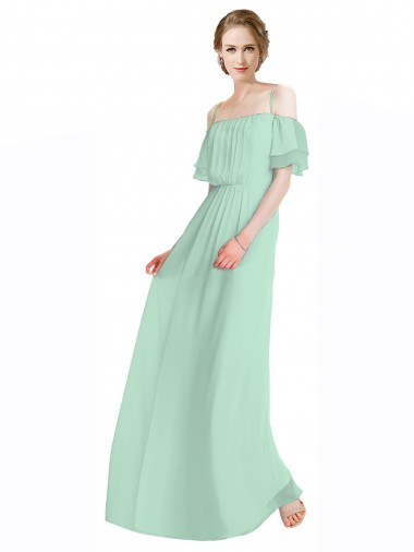 Verde Menta Linha A Fora do Ombro Chiffon Longo Vestidos de Madrinha