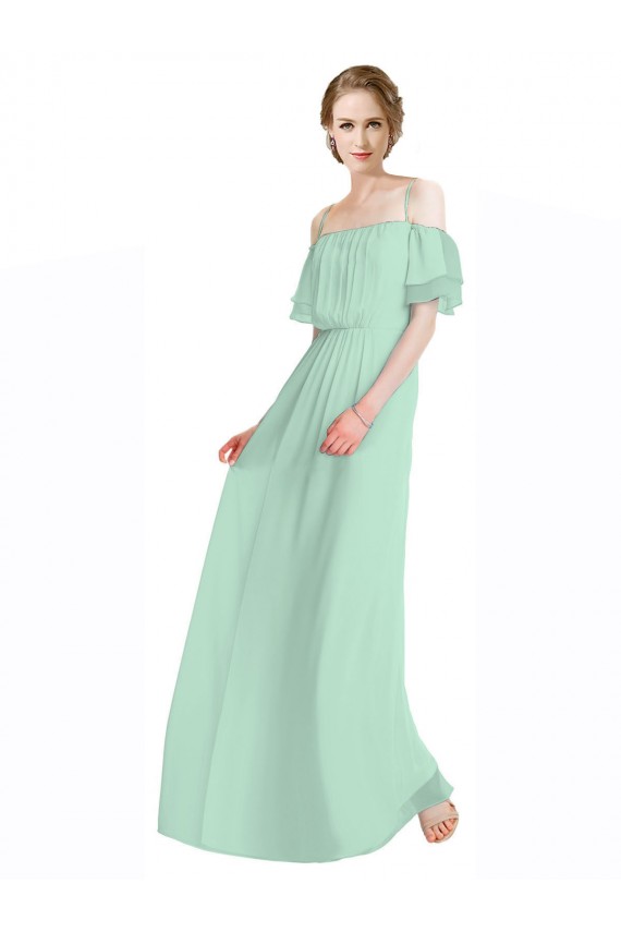 Verde Menta Linha A Fora do Ombro Chiffon Longo Vestidos de Madrinha Acessíveis
