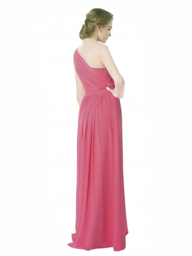 Verde Menta Linha A Um Ombro Chiffon Longo Vestidos de Madrinha