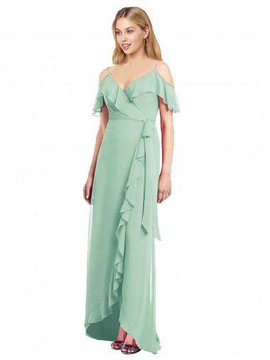 Verde Menta Trombeta Alças finas Alto Baixo Chiffon Alto Baixo, Longo Alto Baixo Vestidos de Madrinha