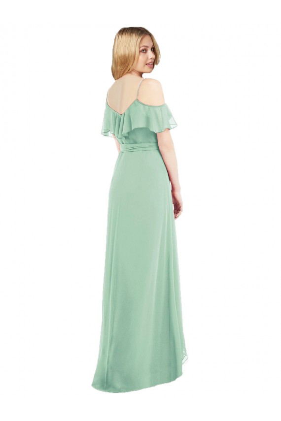 Verde Menta Trombeta Alças finas Alto Baixo Chiffon Alto Baixo, Longo Alto Baixo Vestidos de Madrinha Acessíveis