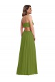 Verde Oliva Linha A Decote V Chiffon Longo Vestidos de Madrinha Acessíveis
