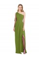 Verde Oliva Trombeta Um Ombro Chiffon Longo Vestidos de Madrinha Acessíveis