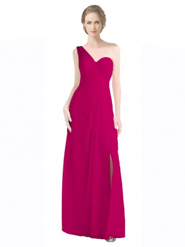 Vermelho 16 Linha A Um Ombro Chiffon Longo Vestidos de Madrinha