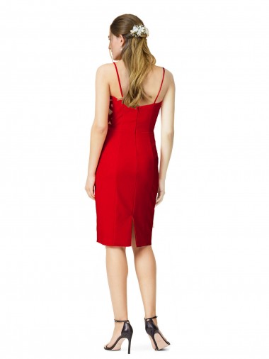 Vermelho Bainha Amor Comprimento Chá Crepe Esticado Curto Formais Vestidos de Madrinha / Vestidos de Festa