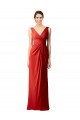Vermelho Bainha Decote V Chiffon Longo Vestidos de Madrinha