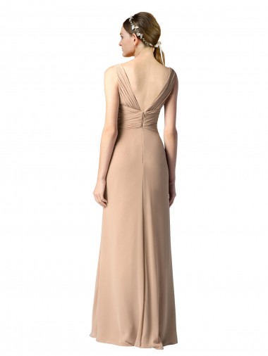 Vermelho Bainha Decote V Chiffon Longo Vestidos de Madrinha