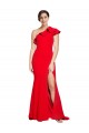 Vermelho Bainha Um Ombro Comboio Varredela Crepe Esticado Longo Vestidos de Madrinha / Vestidos de Festa