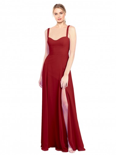 Vermelho Chiffon Linha A Amor Longo Vestidos de Madrinha