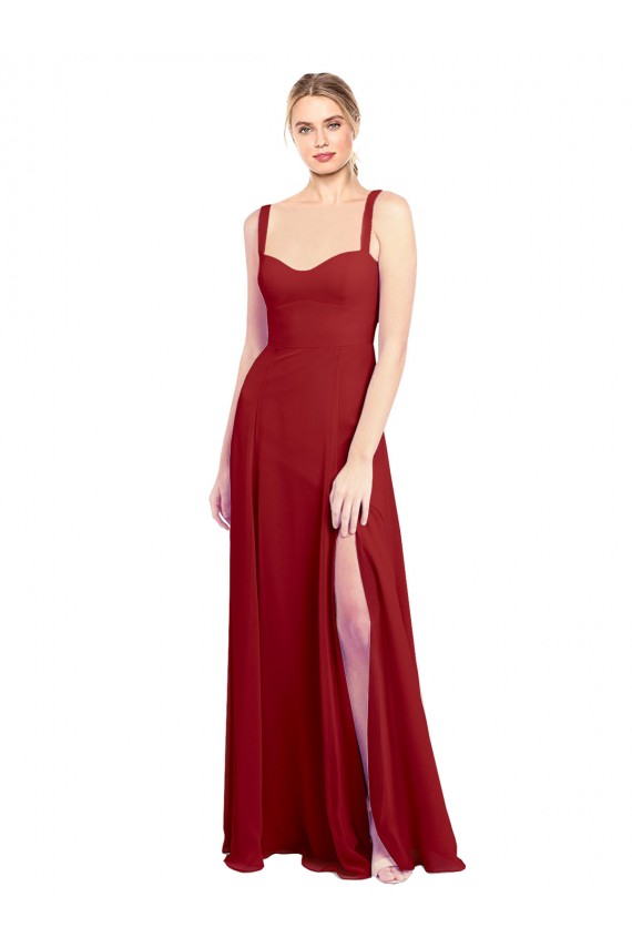Vermelho Chiffon Linha A Amor Longo Vestidos de Madrinha Acessíveis