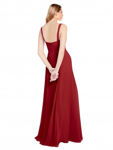 Vermelho Chiffon Linha A Amor Longo Vestidos de Madrinha