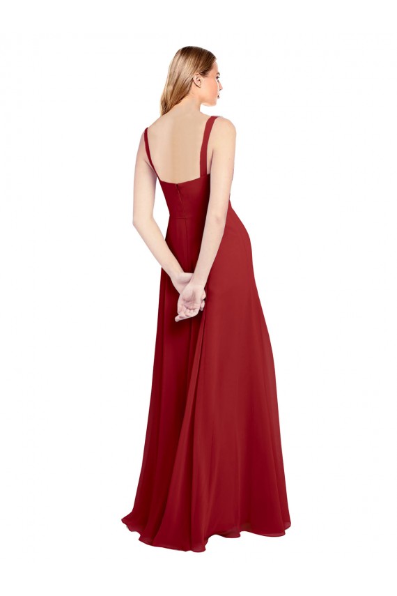 Vermelho Chiffon Linha A Amor Longo Vestidos de Madrinha Acessíveis