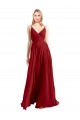 Vermelho Chiffon Linha A Costas em V Decote V Longo Vestidos de Madrinha Acessíveis