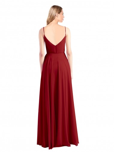 Vermelho Chiffon Linha A Costas em V Decote V Longo Vestidos de Madrinha