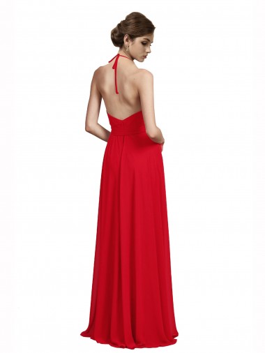 Vermelho Chiffon Linha A Decote V Longo Vestidos de Madrinha