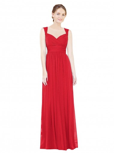 Vermelho Chiffon Linha A Sem Mangas Amor Longo Vestidos de Madrinha