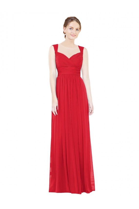 Vermelho Chiffon Linha A Sem Mangas Amor Longo Vestidos de Madrinha Acessíveis
