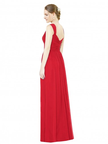 Vermelho Chiffon Linha A Sem Mangas Amor Longo Vestidos de Madrinha