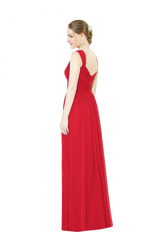 Vermelho Chiffon Linha A Sem Mangas Amor Longo Vestidos de Madrinha Acessíveis