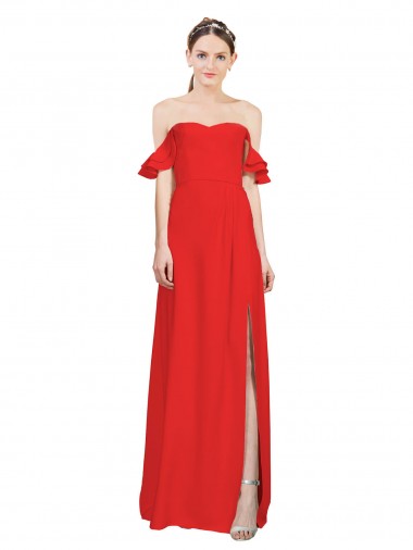 Vermelho Crepe Esticado Linha A Amor Longo Formais Vestidos de Madrinha / Vestidos de Noite / Vestidos de Festa