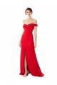 Vermelho Crepe Esticado Linha A Decote Alto Longo Formais Vestidos de Madrinha / Vestidos de Noite / Vestidos de Festa Acessíveis