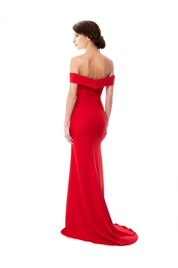 Vermelho Crepe Esticado Linha A Decote Alto Longo Formais Vestidos de Madrinha / Vestidos de Noite / Vestidos de Festa Acessíveis